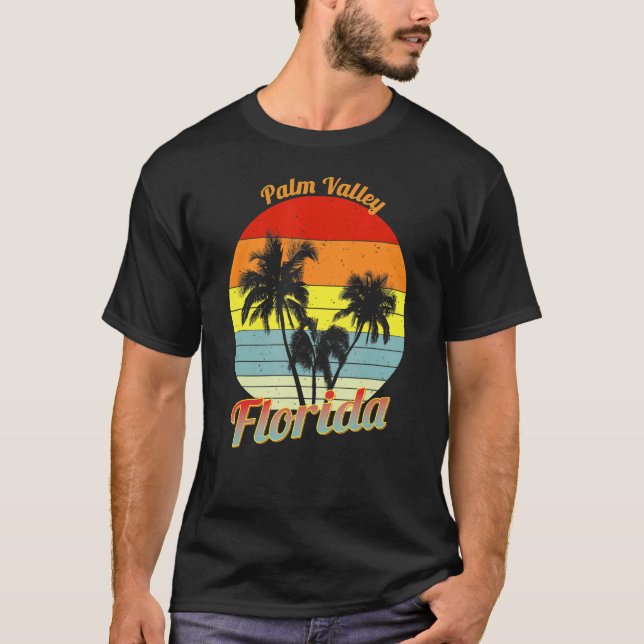 Palm Valley Florida Retro Tropical Palm Trees Vaca T-Shirt (Front)