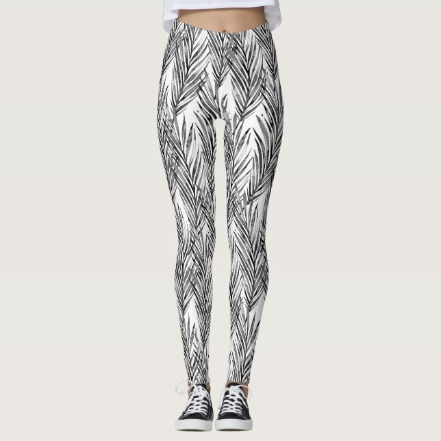 Palm Whisperer Hawaiian Tropical Grey Leggings (Front)