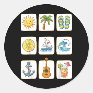 Palma de Mallorca Spain Cute Summer Beach Icons Classic Round Sticker