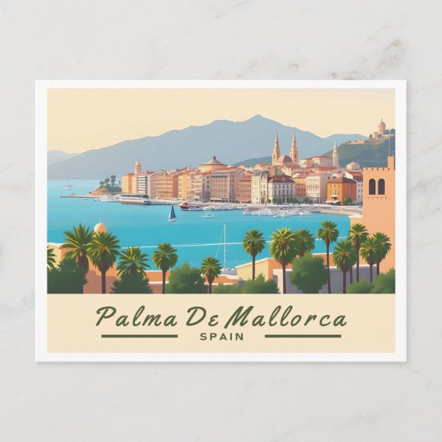 Palma de Mallorca Spain Pastel Travel Postcard (Front)