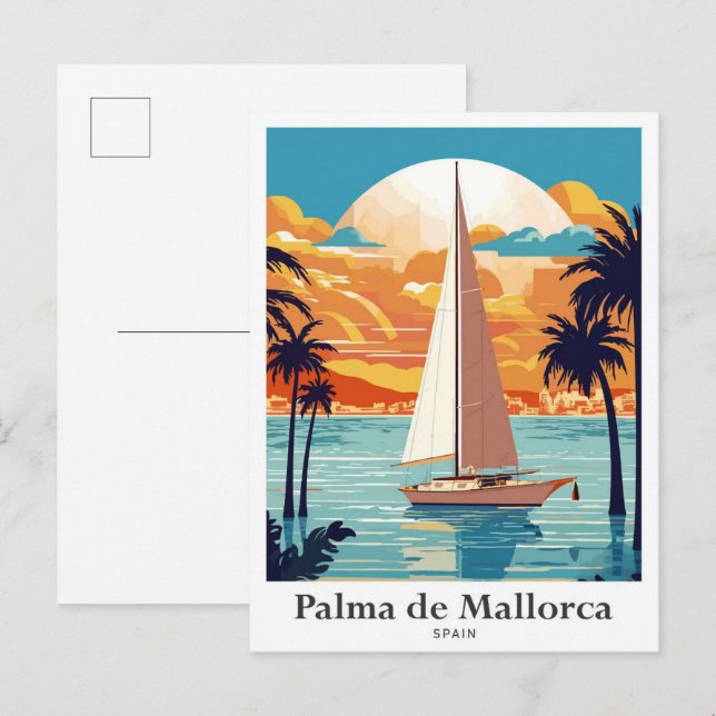 Palma de Mallorca Spain Travel Illustration Postcard (Front/Back)