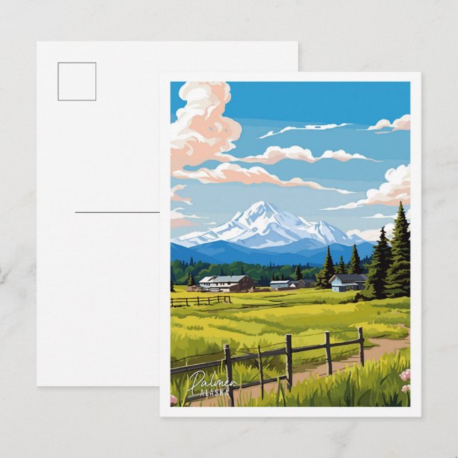 Palmer Alaska Art Vintage Travel Illustration Postcard (Front/Back)