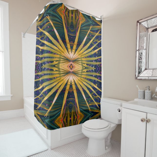 Palmetto Sunburst Shower Curtain (In Situ)