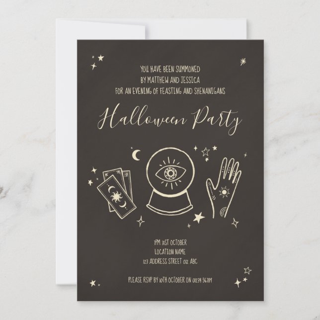 Palmistry witch Halloween party invite (Front)