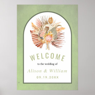 Palmm and pampas grass sage green welcome wedding  poster