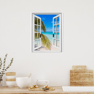 Palms and Beach Artificial Window View Poster