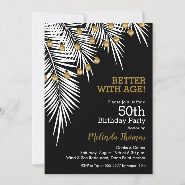 Palms and Lights Black and Gold 50th Birthday (Front)