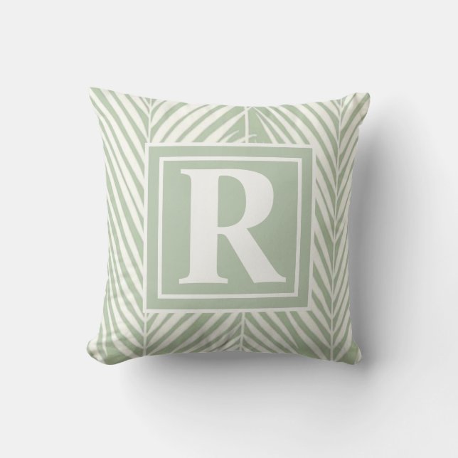 Palms and Monogram Beach House Throw Pillow (Front)
