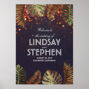Palms and String Lights Beach Wedding Welcome Sign
