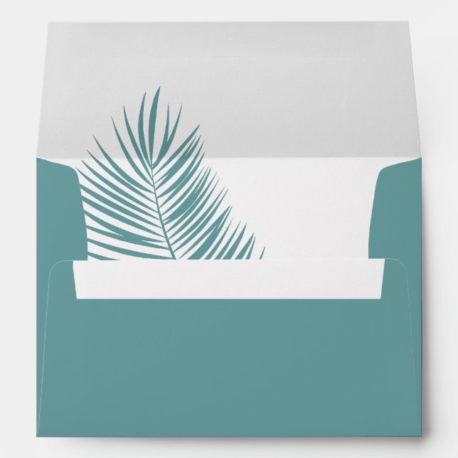 Palms Aqua • Pretty Coastal Modern Wedding Envelope (Back (Bottom))