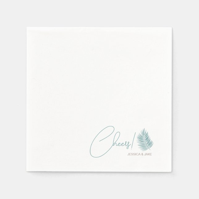 Palms Aqua • Pretty Coastal Modern Wedding Napkin (Front)