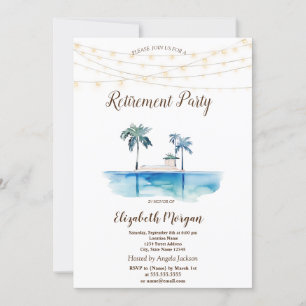 Palms,Beach House,String Lights Retirement Party  Invitation