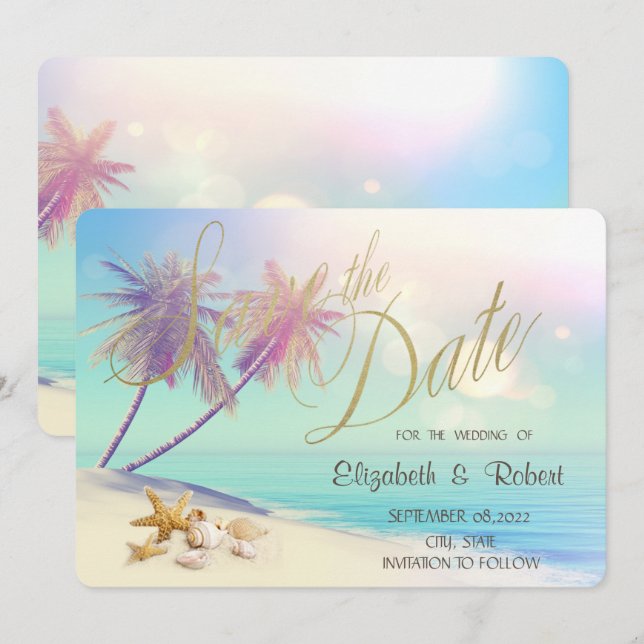 Palms Beach Seashells Wedding  Save The Date (Front/Back)