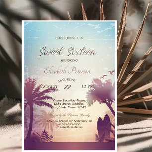 Palms Beach Surfboard Sweet 16 Party   Invitation