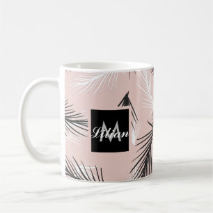 Palms Black White Earthy Tone Pink    Coffee Mug