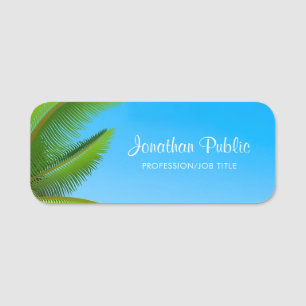 Palms Blue Sky Handwritten Script Text Template Name Tag