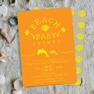 Palms & Dolphins Orange & Yellow Beach Baby Shower Invitation