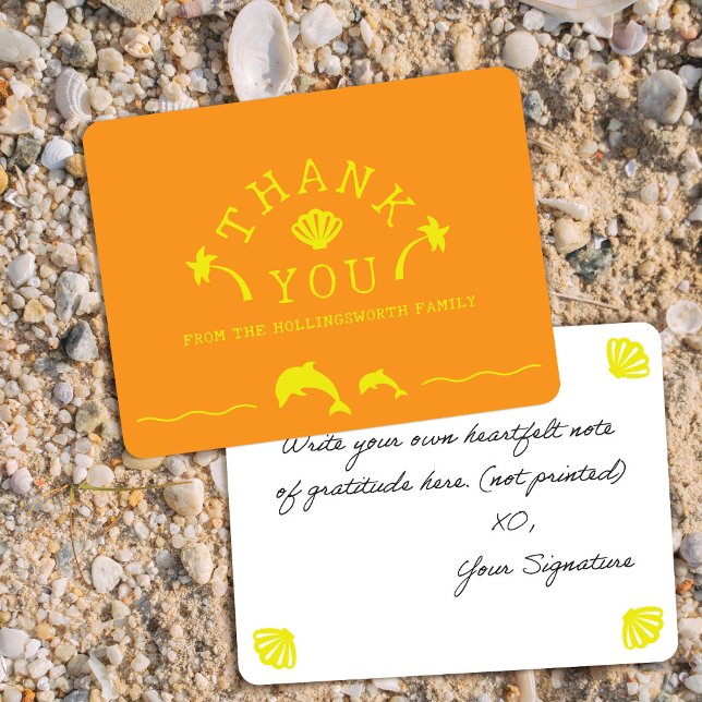 Palms & Dolphins Orange & Yellow Personalised Thank You Card (Creator Uploaded)