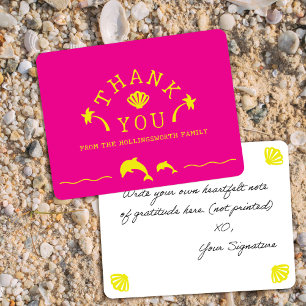 Palms & Dolphins Pink & Yellow Personalised Thank You Card