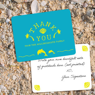 Palms & Dolphins Teal & Yellow Personalised Thank You Card