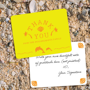 Palms & Dolphins Yellow & Orange Personalized Thank You Card