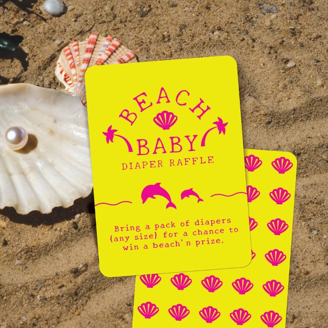 Palms & Dolphins Yellow & Pink Beach Baby Enclosure Card (Creator Uploaded)