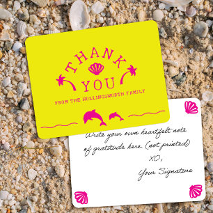 Palms & Dolphins Yellow & Pink Personalised Thank You Card