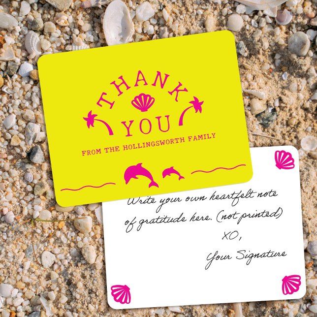 Palms & Dolphins Yellow & Pink Personalised Thank You Card (Creator Uploaded)