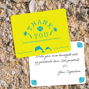 Palms & Dolphins Yellow & Teal Personalised Thank You Card