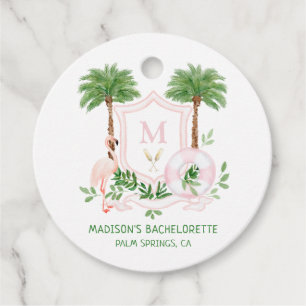 Palms Flamingo Monogram Crest Bachelorette  Favour Tags