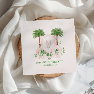 Palms Flamingo Monogram Crest Bachelorette  Napkin