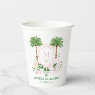 Palms Flamingo Monogram Crest Bachelorette  Paper Cups