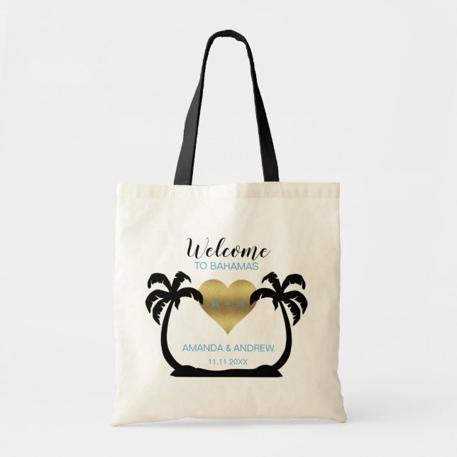 Palms Gold Heart Welcome Wedding Gift Tote Bag (Front)
