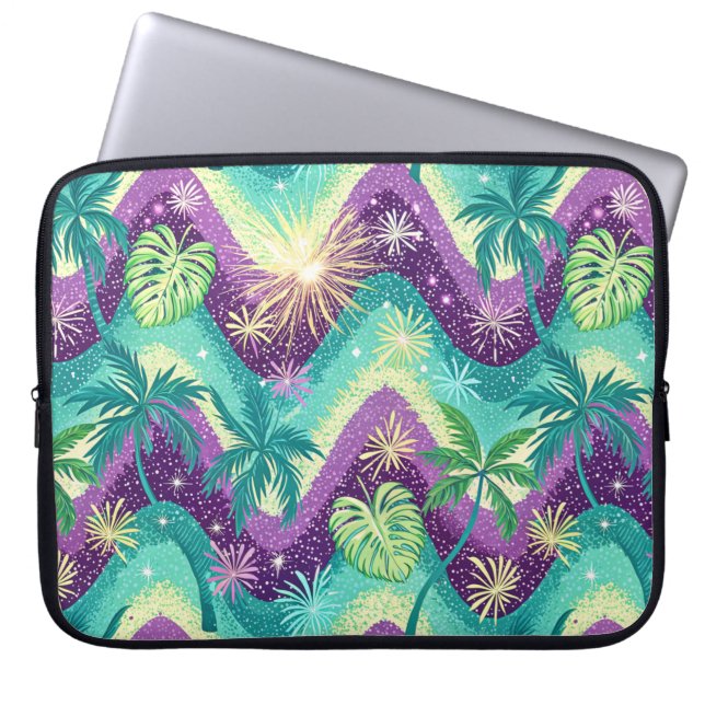 Palms in green and purple laptop sleeve (Front)