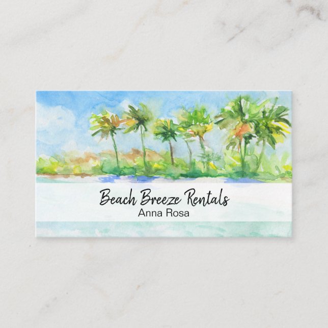 *~*  Palms Ocean Art Beach Properties Rentals Business Card (Front)