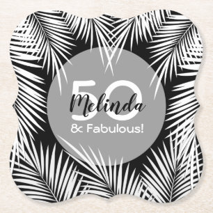 Palms on Black Tropical Birthday Paper Coaster