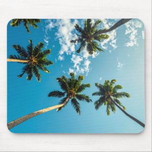 Palms on blue sky skateboard mouse mat