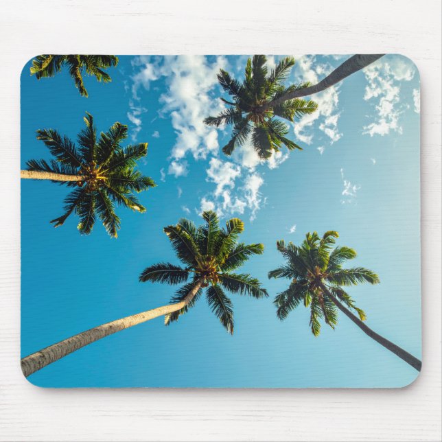 Palms on blue sky skateboard mouse mat (Front)