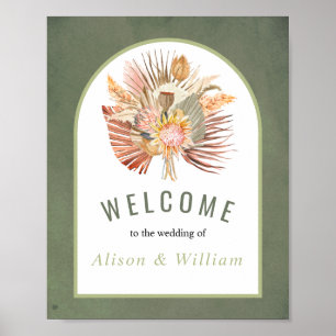 Palms, pampas grass green welcome wedding poster