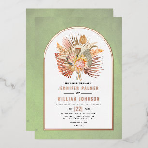 Palms, pampas grass sage green wedding rose gold