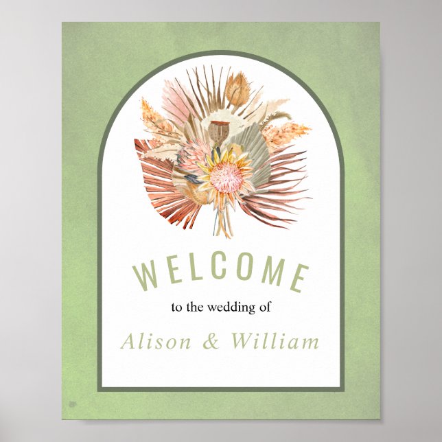 Palms, pampas grass sage green welcome wedding  poster (Front)