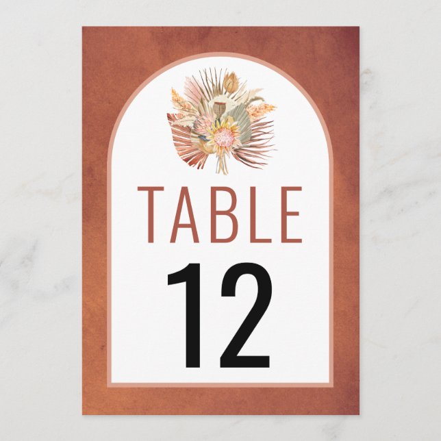 Palms pampas grass terracotta wedding table number (Front)