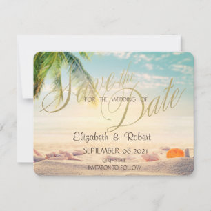 Palms Seashells Beach Wedding Save The Date