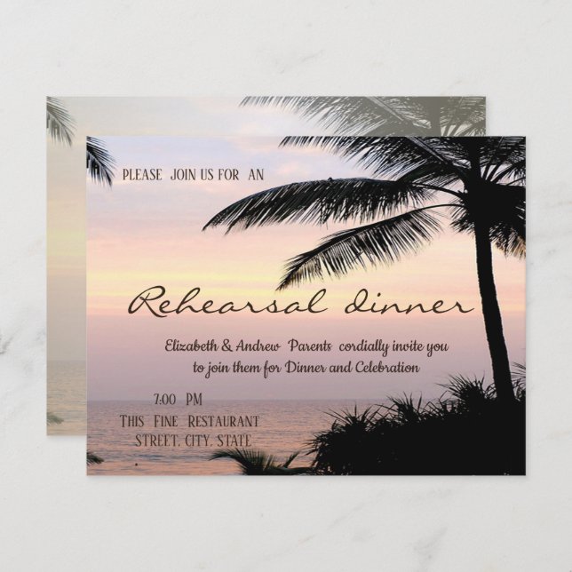 Palms Sunset Beach Rehearsal Dinner Invitation (Front/Back)