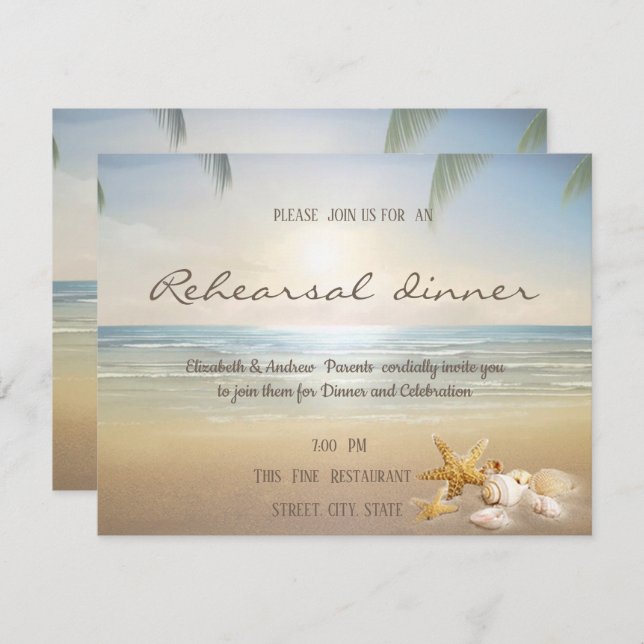 Palms Sunset Beach Seashells  Rehearsal Dinner Invitation (Front/Back)