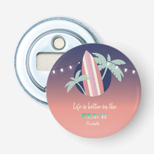 Palms,Surfboard,String Lights Beach Bottle Opener