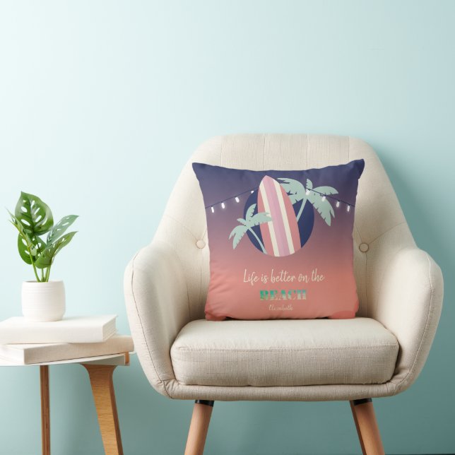 Palms,Surfboard,String Lights Beach Cushion (Chair)