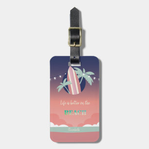 Palms,Surfboard,String Lights Beach Luggage Tag