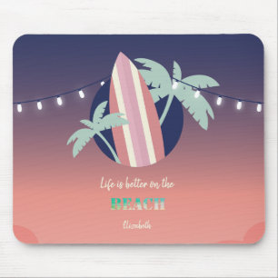 Palms,Surfboard,String Lights Beach Mouse Mat
