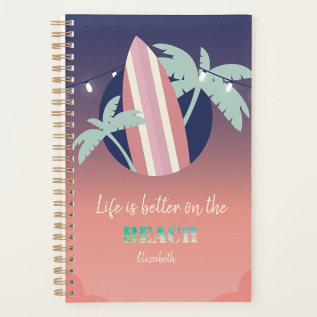 Palms,Surfboard,String Lights Beach Planner (Front)